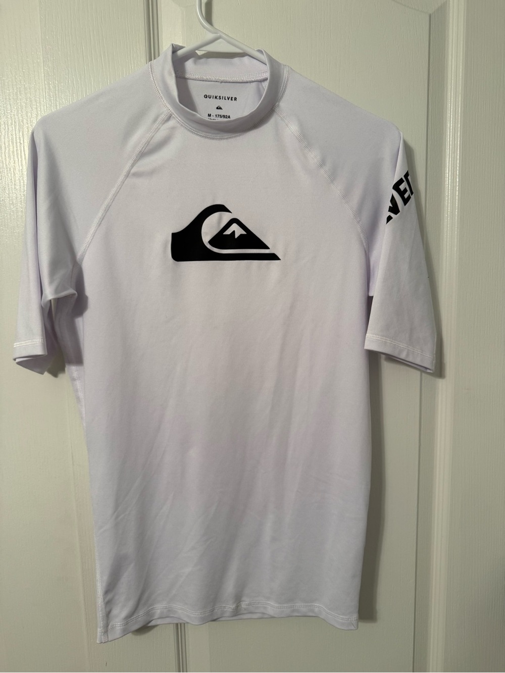 Quiksilver Woman’s  White Short Sleeve Rash Guard with Black Logo